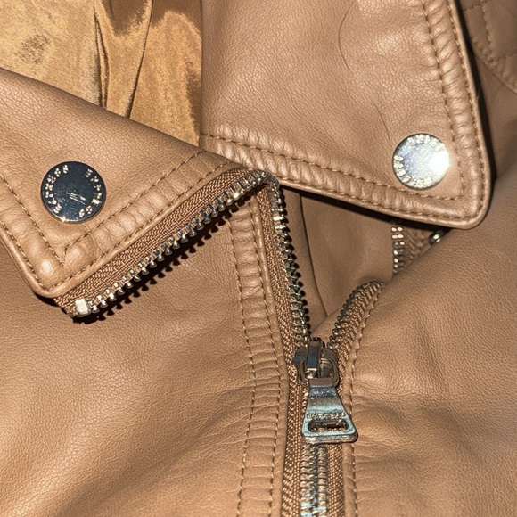 Express (minus) the leather quilted moto honey brown zip up jacket Sz M - Picture 8 of 12